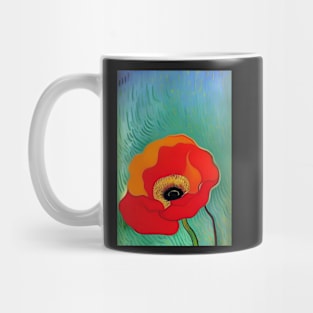 LIGHT RED  POPPY WITH BLUE AND GREEN BACKGROUND Mug